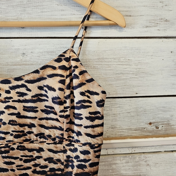 Jessica McClintock Gunne Sax Leopard Print Slip Dress Brown Cream Size 7/8 - Picture 5 of 13